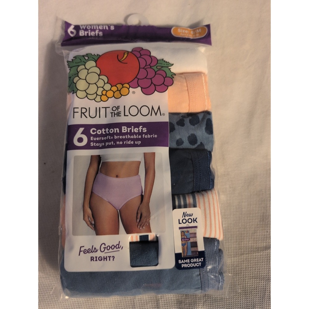 6 Pack Fruit of the Loom Briefs Size 6/M Pants 8-10 Women Underwear No Ride Up